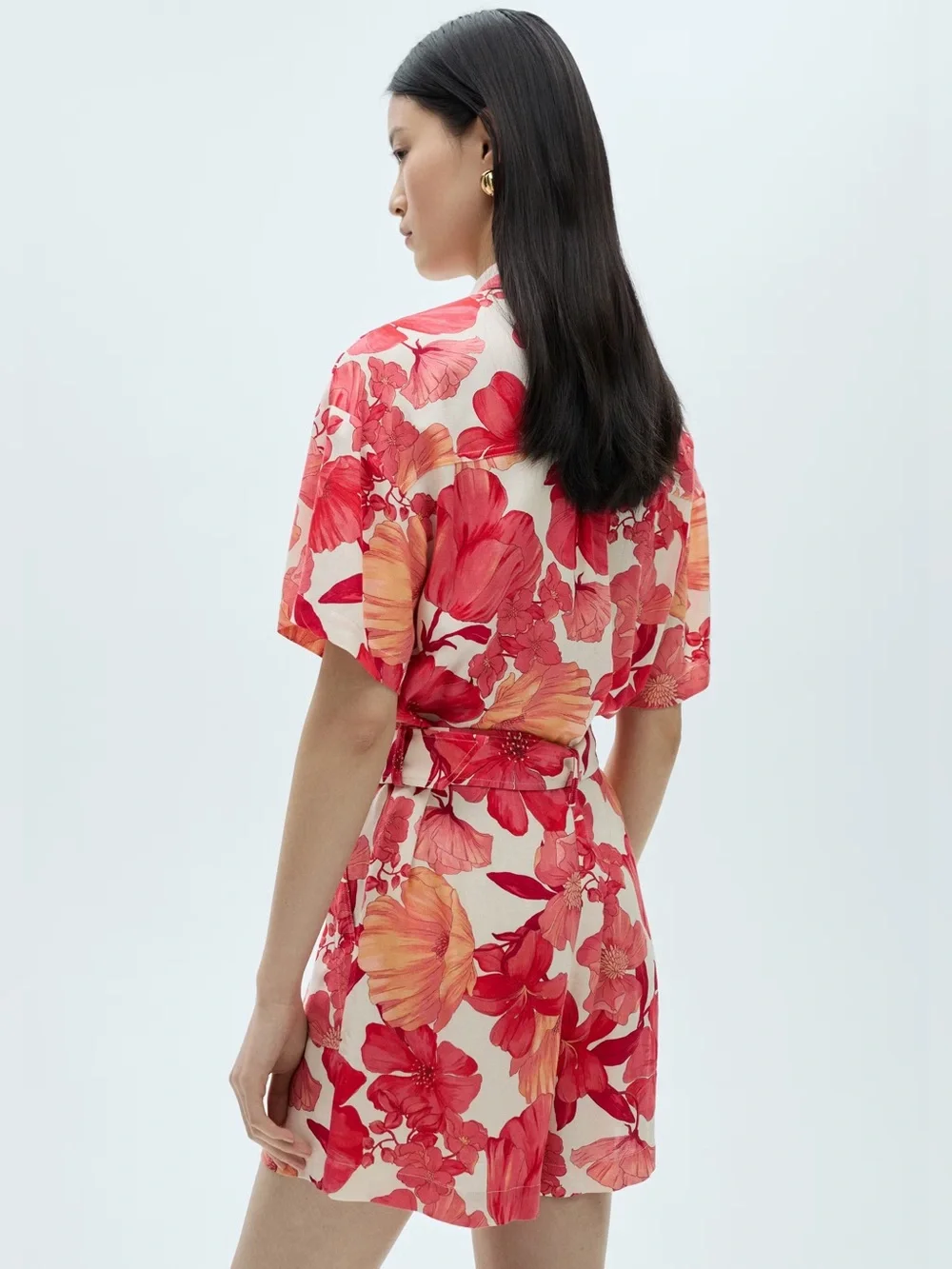 Mango Red floral print short jumpsuit NWT